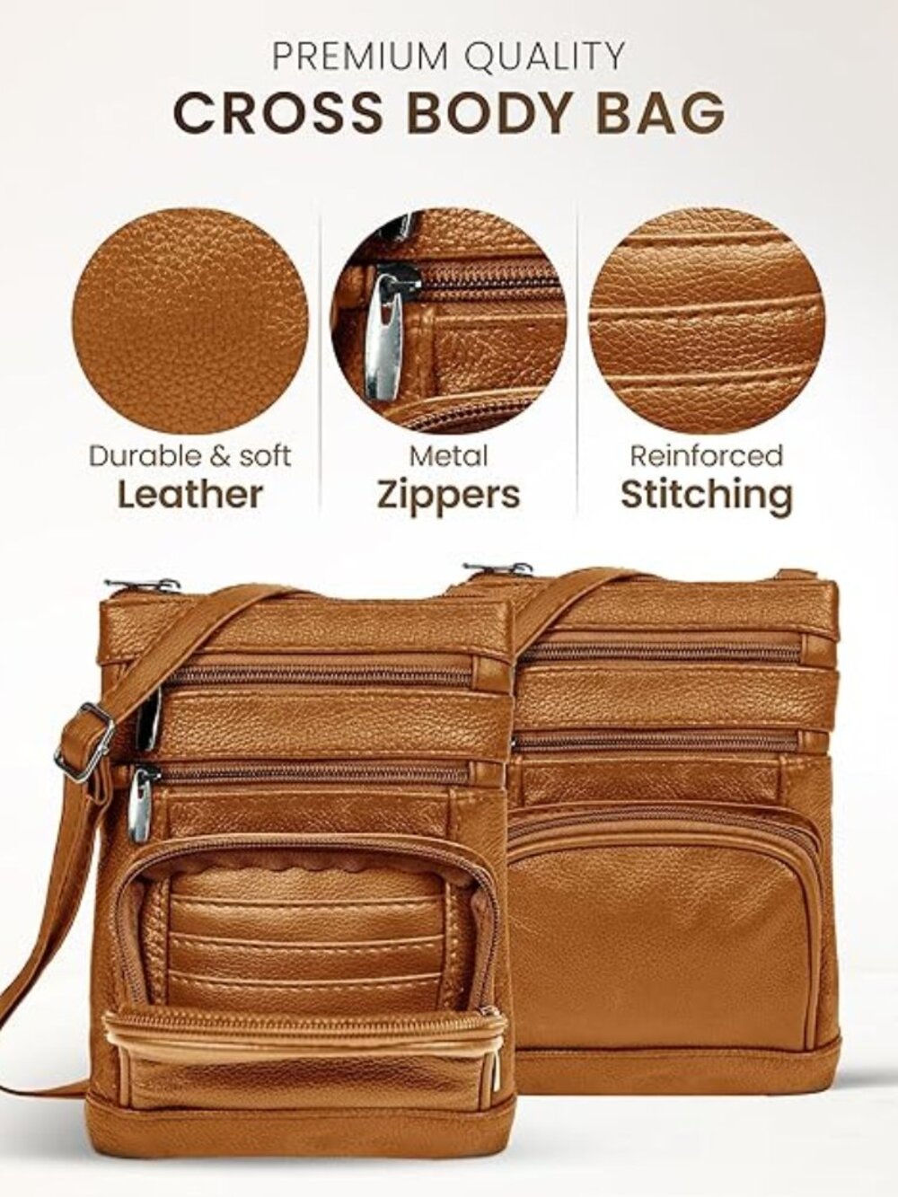 Krediz Crossbody REAL LEATHER Purse *Brown*